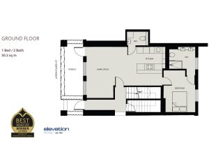 Ground floor 1-bedroom apartment floor plan layout.