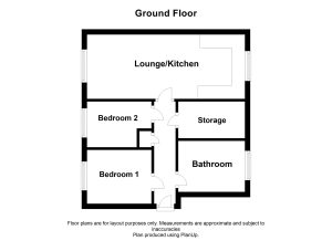 Ground floor flat layout with two bedrooms