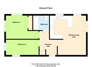 Ground floor layout with two bedrooms.