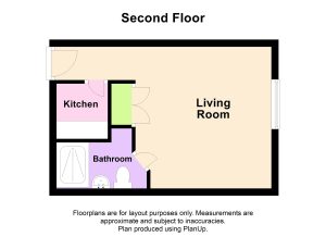 Second floor layout: kitchen, bathroom, living room.