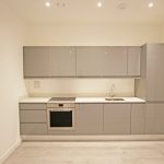 Modern grey kitchen with minimalist design.