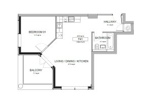 One-bedroom flat floor plan overview