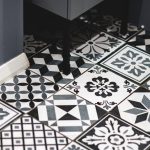 Black and white patterned floor tiles