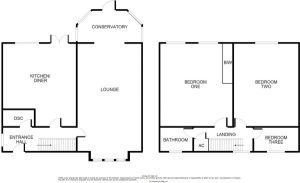 Two-storey house floor plan with three bedrooms.