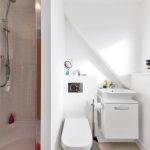 Modern white bathroom with shower and toilet