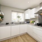 Modern kitchen with white cabinets and appliances