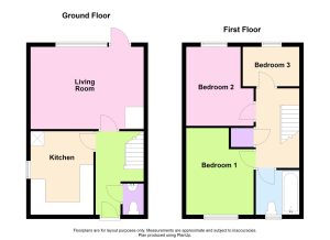 Two-storey house floor plan with three bedrooms.