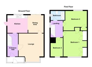 Two-storey house floor plan with three bedrooms.