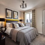 Modern bedroom with grey and yellow decor