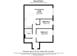 Two-bedroom flat ground floor plan layout.