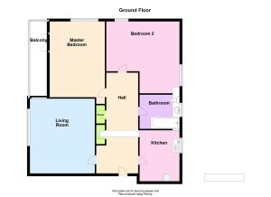 Two-bedroom ground floor flat layout plan.