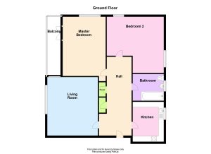 Ground floor plan with two bedrooms and balcony.